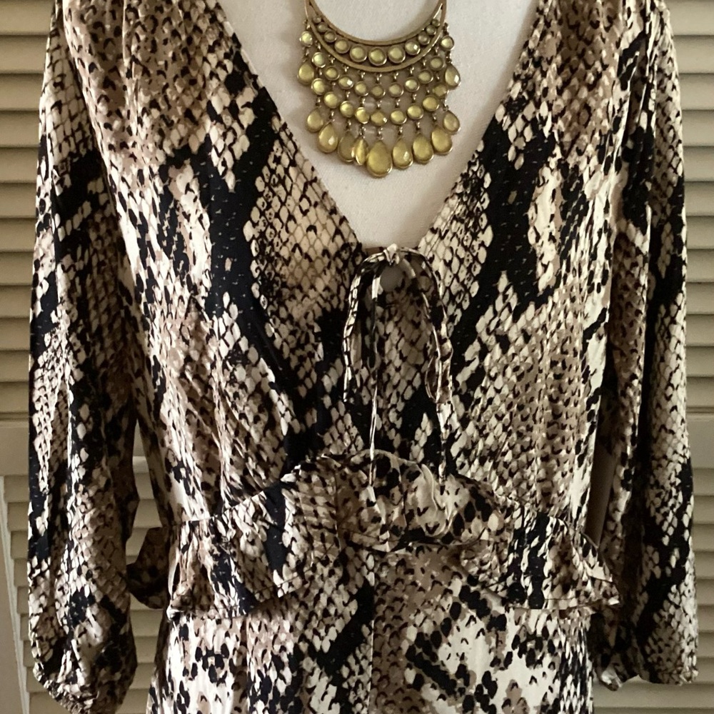 Snake Print V-Neck Blouse